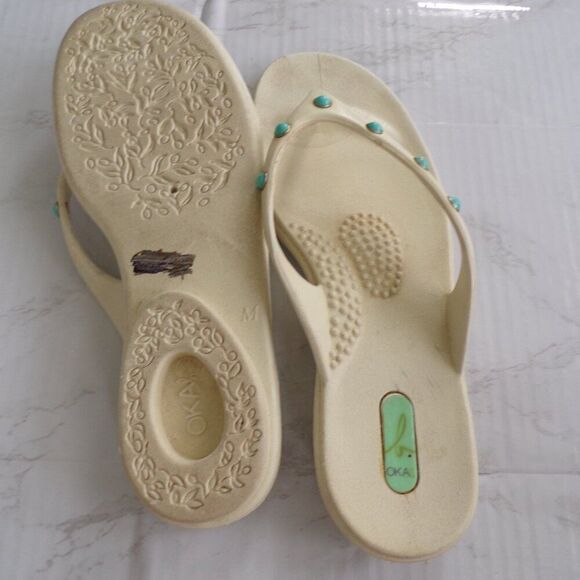 OKA b white and turquoise flip flops M - Picture 7 of 7